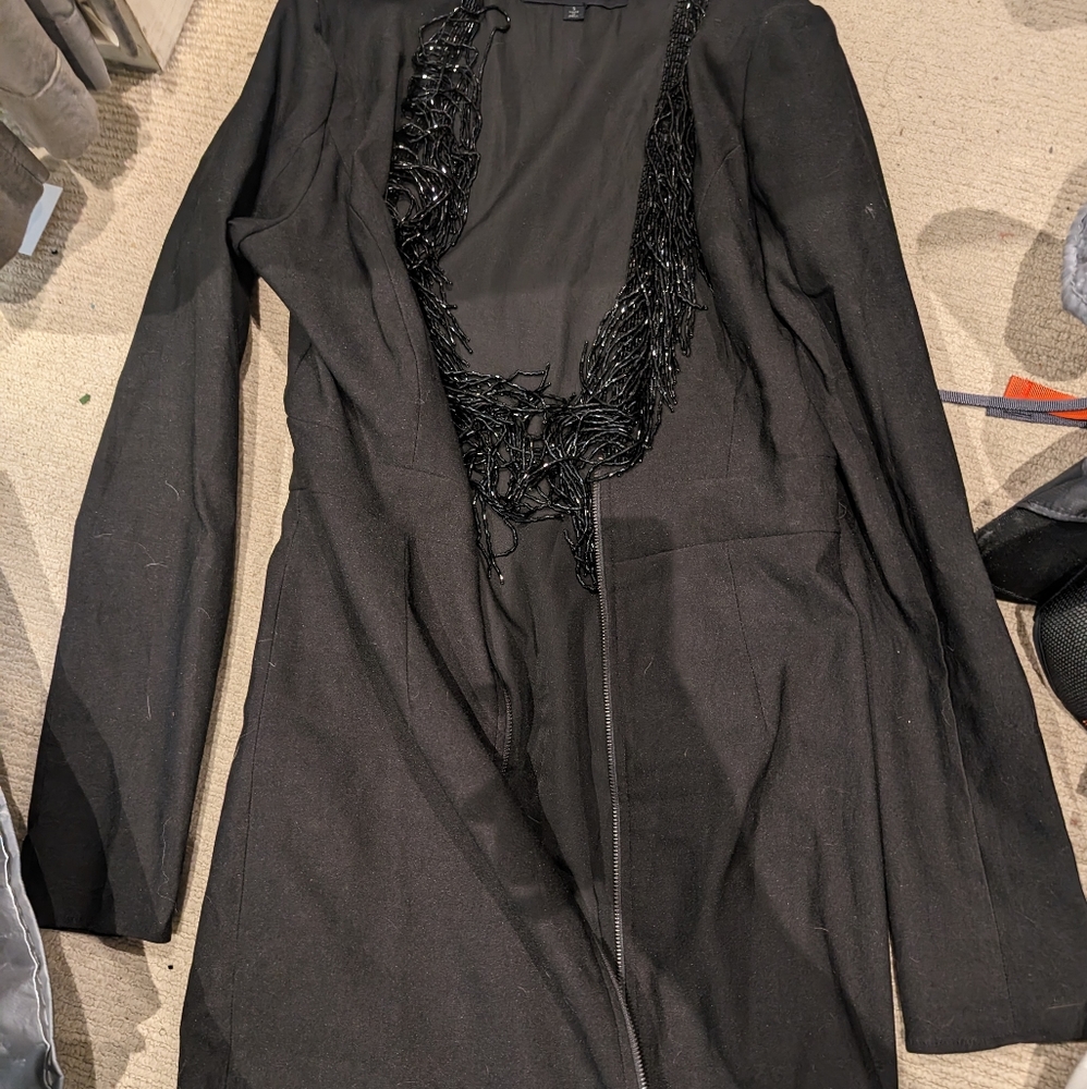 NBD x NAVEN Millie Beaded Deep V Long Sleeves Mini Dress in Black Sz S - Picture 9 of 11
